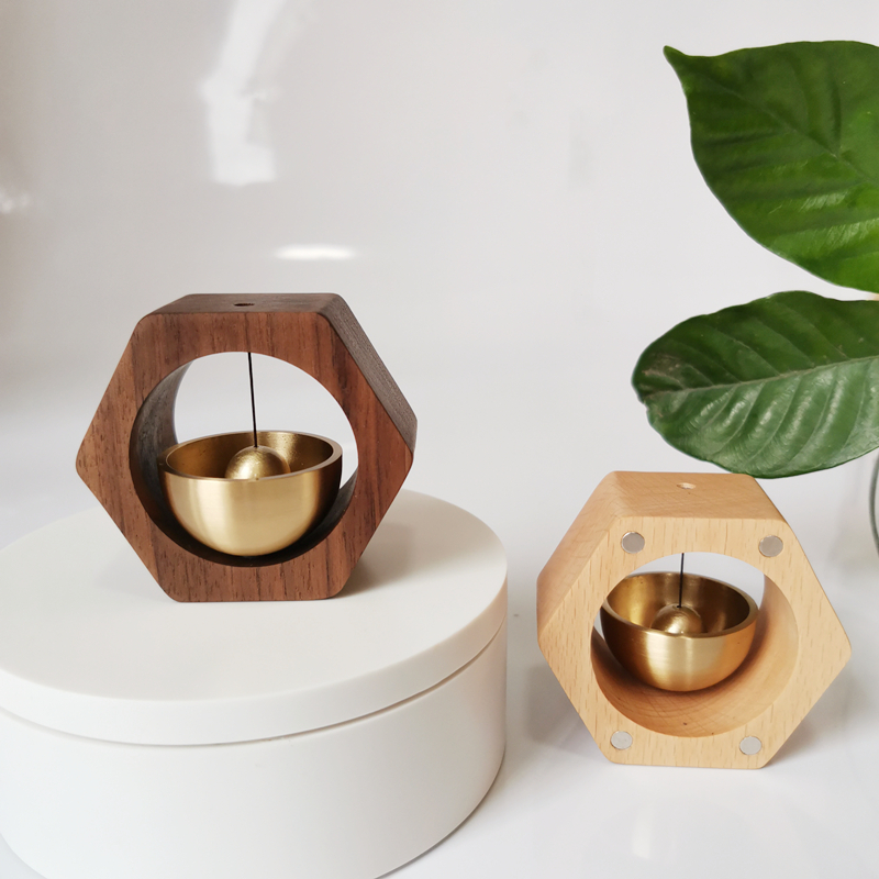 Doba Japan Style Amines Wind Bells Solid Wood Pure Copper Bell Clang Magnetic Attraction Doorbell Fridge Sticker Door Reminder Desktop On-board Wind Bells