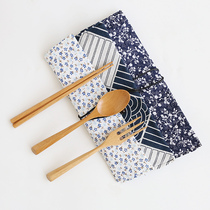 Natural wooden chopsticks spoon Fork set tableware one person food student portable travel tableware set Japanese style