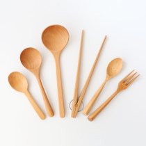 Solid Wood fork spoon food clip Beech tableware set soup spoon porridge spoon food clip household wood rice spoon