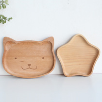 Wooden creative childrens breakfast plate Rice plate Cartoon cute tray Fruit plate Small snack plate Simple snack plate