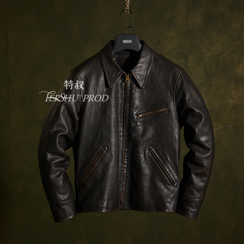 Uncle Te's Retro First-Generation 1930S Motorcycle-Style Tea Core Leather Men's Genuine Leather Jacket New Style Lapel Jacket Coat