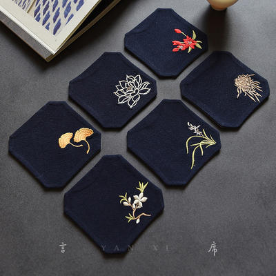 【 Coasters 】 Cotton and linen retro absorbent double-layer thickened cup holder fabric, Zen-inspired embroidered coasters, fabric art, Chinese style