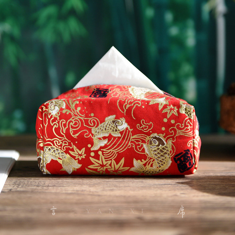 Chinese high-grade gilded printing creative paper towel box fabric set home paper drawer bag festive koi paper towel bag