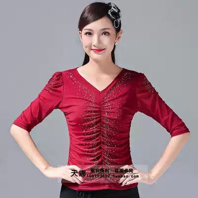 Korean yarn modern dance women's top mid-sleeve dance suit Adult new national standard dance practice suit Latin training suit