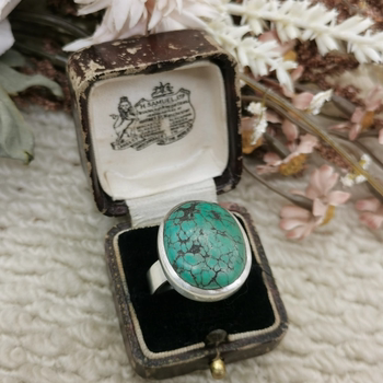 Vintage middle ages european return 925 silver turquoise ring complete standard no. 20