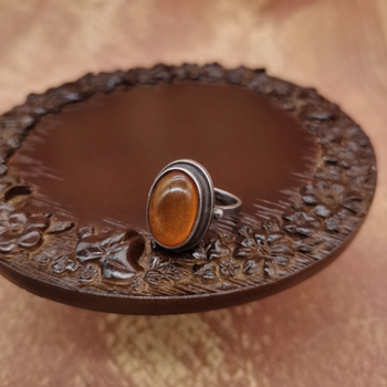 Vintage medieval european return 925 silver amber ring no. 15