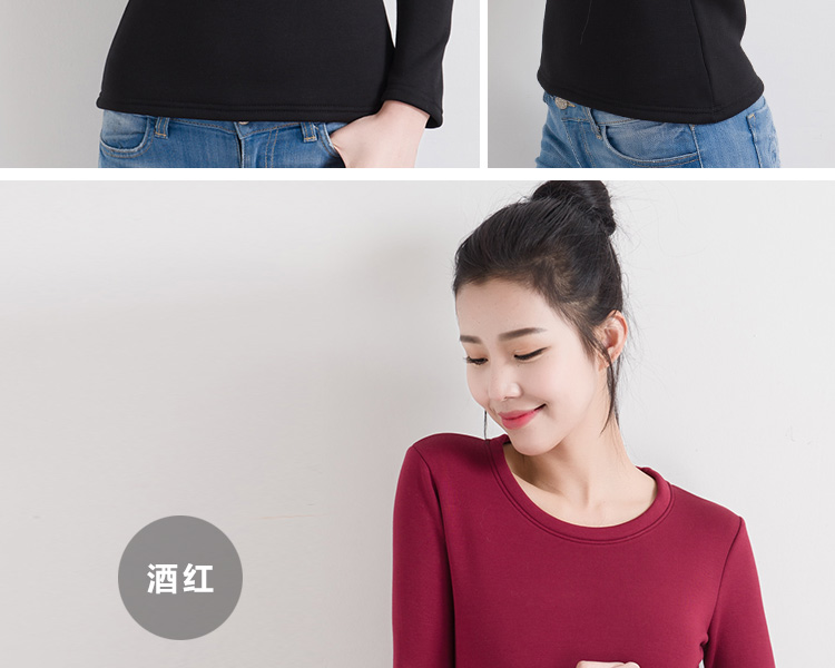 Mùa đông thấp cổ tròn và nhung dày đa năng cotton slim đáy áo sơ mi nhiệt dài tay T-Shirt của phụ nữ áo sơ mi