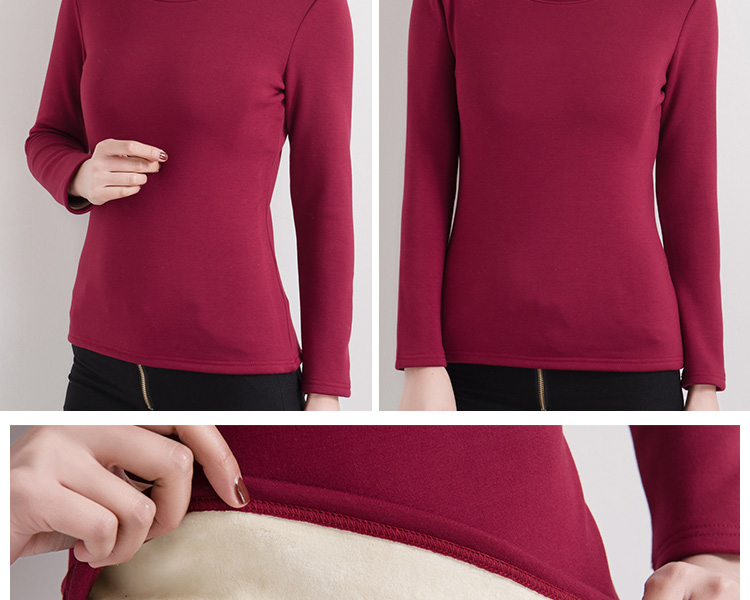 Mùa đông thấp cổ tròn và nhung dày đa năng cotton slim đáy áo sơ mi nhiệt dài tay T-Shirt của phụ nữ áo sơ mi