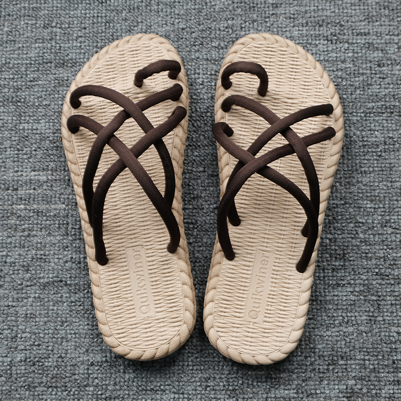 Thailand Imported Imitation Straw Slippers for Men, Summer Non-Slip Outdoor Woven Beach Flip-Flops for Export