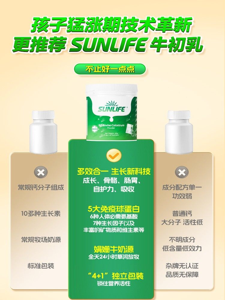 Life Sunshine Colostrum Milk Powder Immunoglobulin for Children and Pregnant Women, Original Imported, Enhances Growth