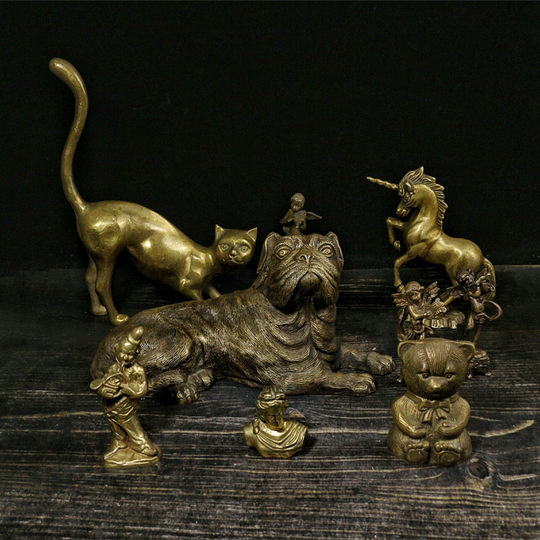 vintage复古西洋纯黄铜摆件工艺品客厅古董道具欧式装饰拍摄软装