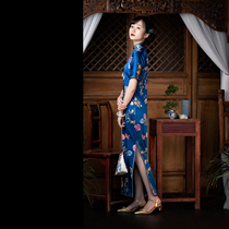 Brocade flowers -- spring and summer autumn style fragrant cloud yarn peony printed qipao with a long and noble temperament retro dress