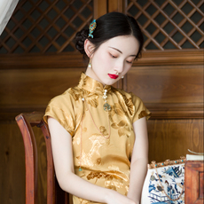 Платье Ципао 故园寻梦丨一城风絮丨民国风提花缎手工盘扣无省一片式短旗袍原创