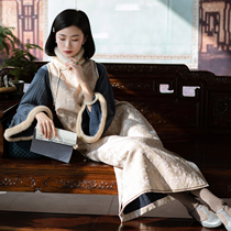 If there is a fate new spring autumn and winter fake two pieces of cotton wool collar upside down big sleeves temperament cheongsam improved version dress