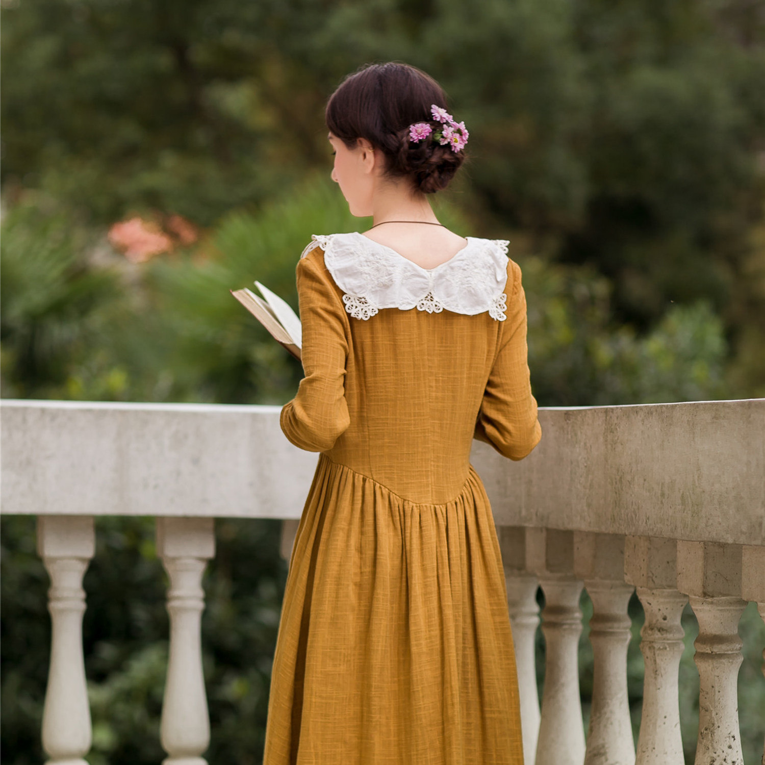 JaneEyre -- Ex-ex-gratia -- European estate retro art and wind embroidered cotton cotton yarn Long dress One City wind flop