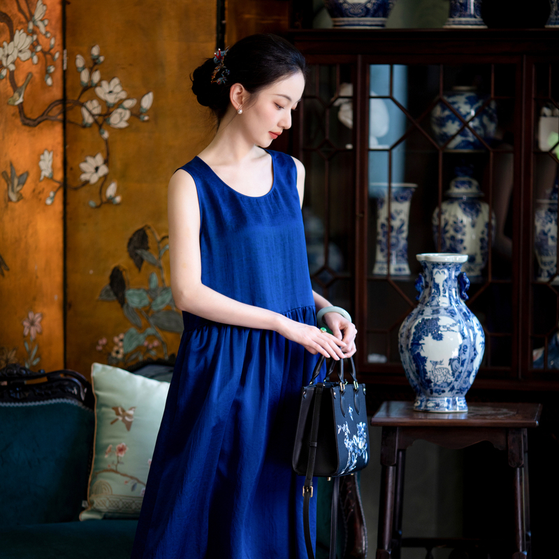 Feiying Man Tian丨A City of Wind and Snow丨Spring and Summer Silk Fragrant Cloud Gauze National Style Loose Round Neck Sleeveless Vest Dress