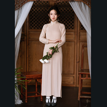 Mint fan spring and autumn vintage Republic of China style imported knitted fabric city wind wool Joker casual slim cheongsam