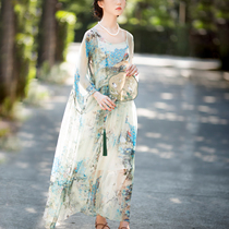 Peacock print silk smooth crepe dress casual not pick figure plus size fairy dress one city wind