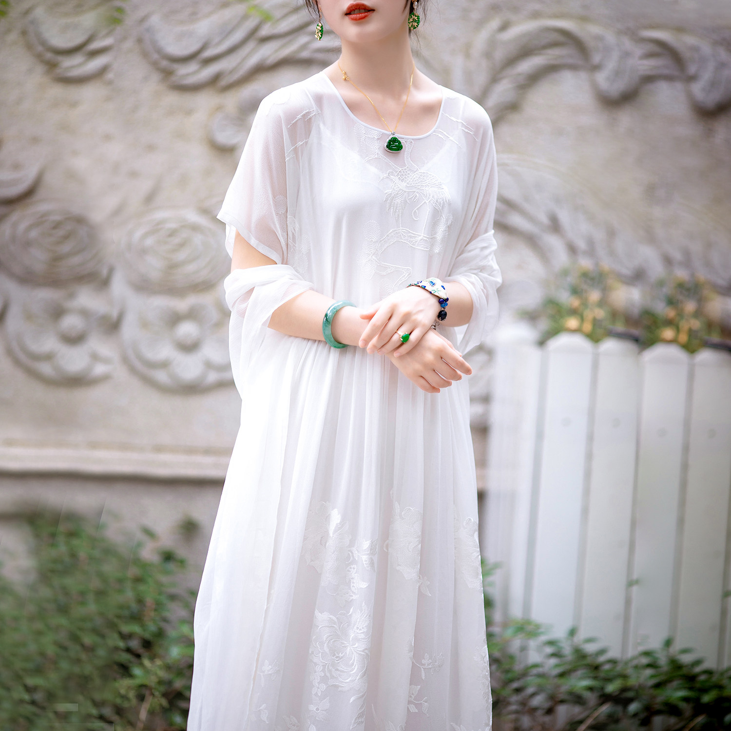 Town Moon Juan, a city of wind and spring and summer silk Joki yarn embroidered fairy floating lace dress