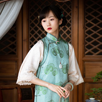 Painting Hall Qiuth -- Spring and Autumn Paragraph True Silk Song Jinbou Two Daily Improved Qipao Young short Chinese style Republic of China Wind
