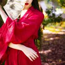 Drunk red dust spring and autumn Chinese retro Han element clothing cross-collar robe linen dress