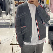 Thom Browne 22 early spring TB double side striped V collar wool knit cardiovert jacket male and female