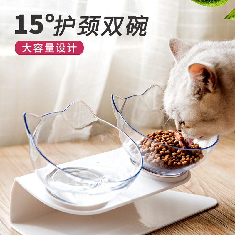 New Red Cat Bowl Food Grade PC tilted neck cat bowl can be easily cleaned pet bowl