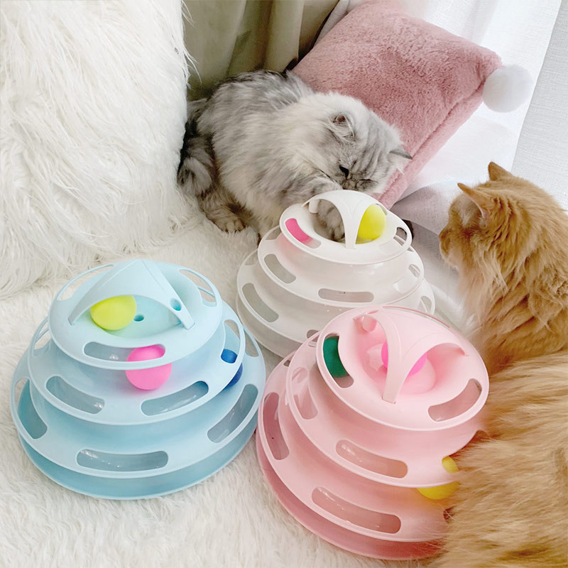 Four-layer turntable cat toy ball cat track funny cat ball interactive game disk space tower toddler toy high value