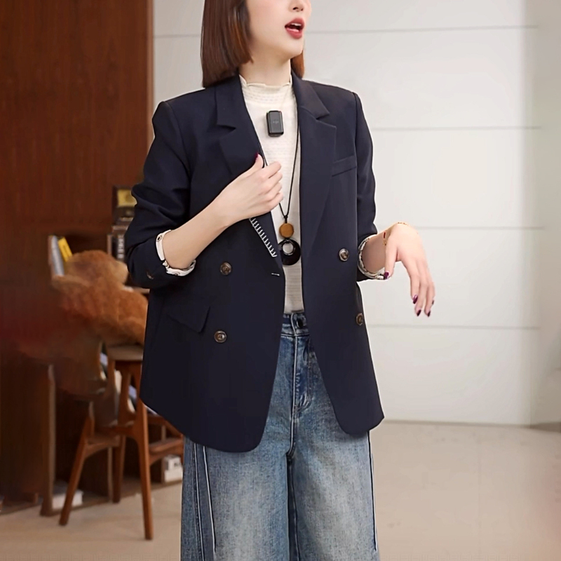Casual Double-Breasted Blazer for Women, Spring and Autumn 2026 New Style, High-End Commuter Suit Jacket for Petite Women