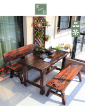 Anti - corrosion balcony outdoor table and chair solid wood suit outdoor open - air courtyard leisure desk and chair combination