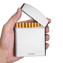 Free lettering) Germany Modern creative mens upscale stainless steel genuine leather cigarette case 20 Support for portable ultra-thin
