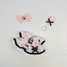 棉花娃娃/毛绒玩具娃衣 10cm娃衣棉花娃娃 正常体 迪士尼挂件 贝儿 粉白印花小猫裙套装