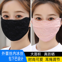 Ice silk sunscreen Mask Female Summer Lace Slim breathable Mens face Small face mask Water washable face cover Anti-UV