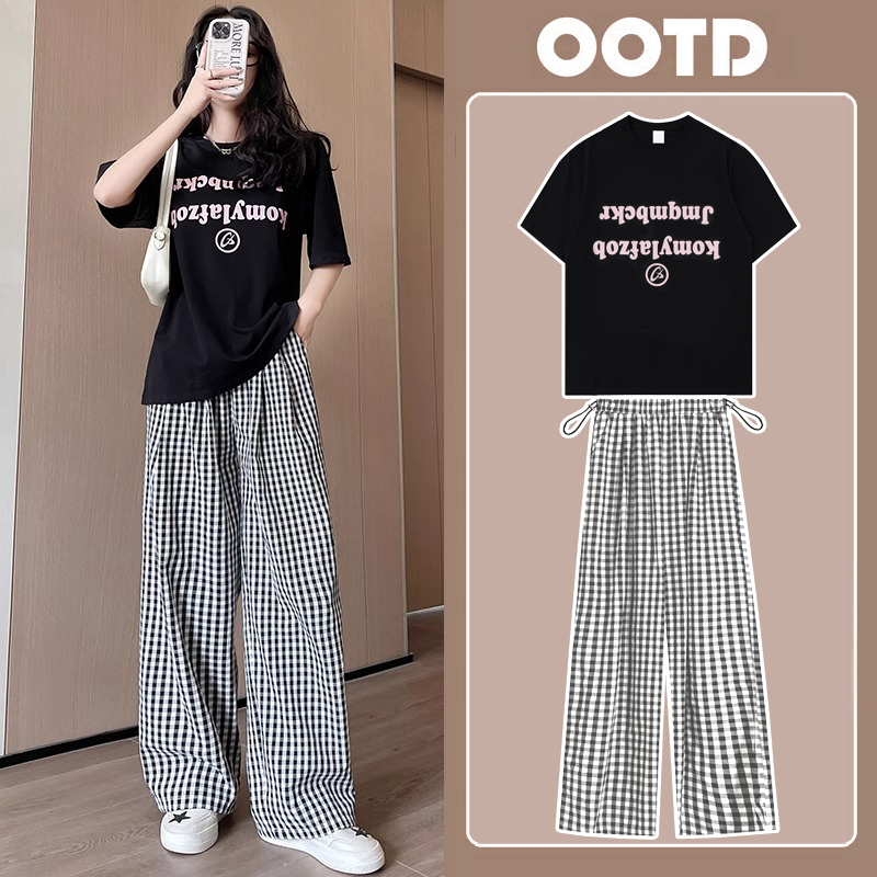 Maternity Wear Summer Set 2026 New Korean Style Loose Short-Sleeved T-Shirt Top Yamamoto Plaid Wide-Leg Pants Trendy Maternity Wear Summer Set 2026 New Korean Style Loose Short-Sleeved T-Shirt Top Yamamoto Plaid Wide-Leg Pants Trendy