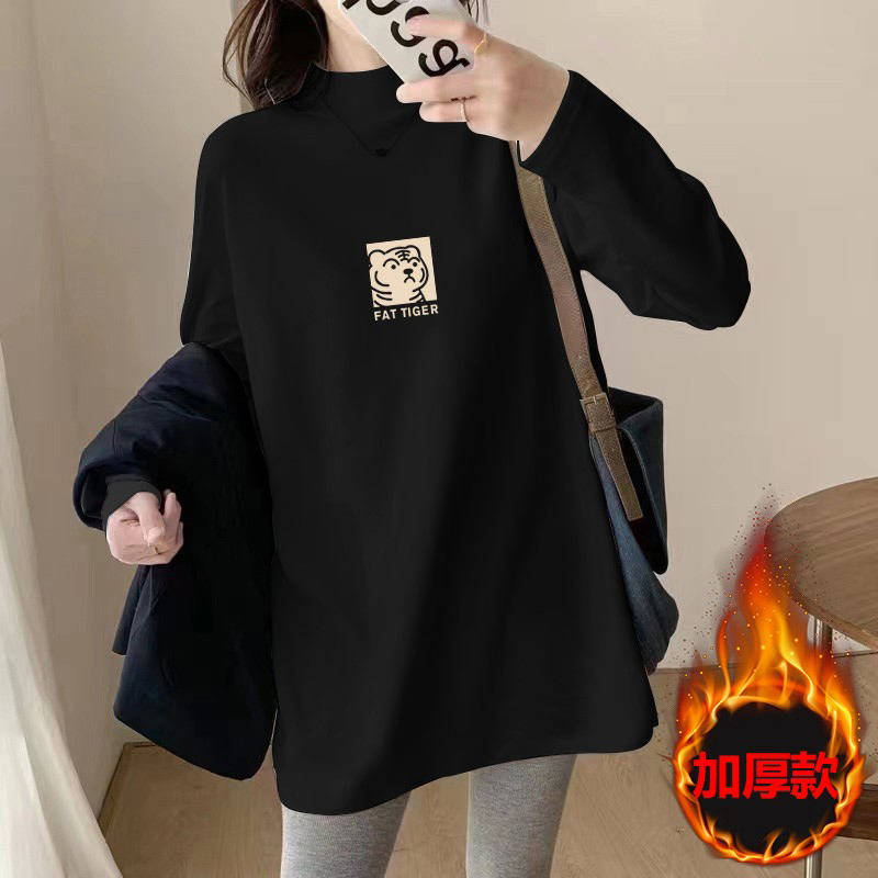 Pregnancy Woman Dress Autumn winter 2023 new Develed semi-high collar undershirt female loose with medium length thickened t-shirt blouses-Taobao