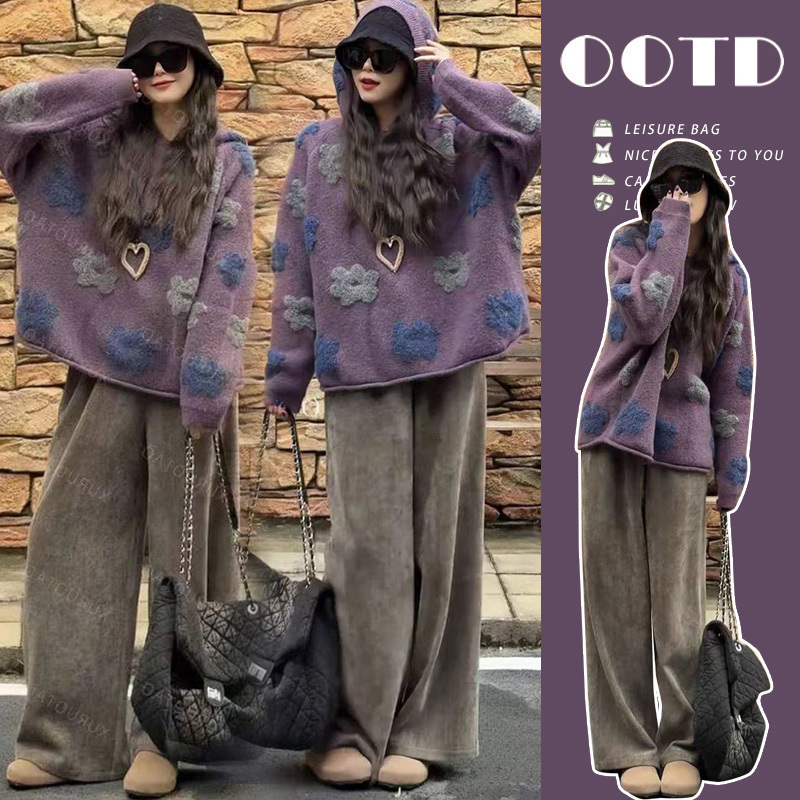 Maternity Autumn and Winter Clothing 2026 New Woolen Top with Floral Embroidery Sweater Fashionable Trendy Set Maternity Autumn and Winter Clothing 2026 New Woolen Top with Floral Embroidery Sweater Fashionable Trendy Set