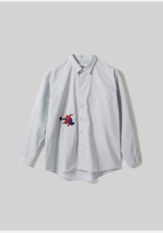 Japanese Trendy Brand Red Label g Marvel Series Spider-Man Embroidered Blue Shirt, Unisex, Super Cost-Effective