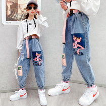 Girl Pants Spring Autumn Clothing Fashion Foreign Air Outwear Children CUHK Child Hans Version Old Daddy Pants Loose Autumn Style Jeans