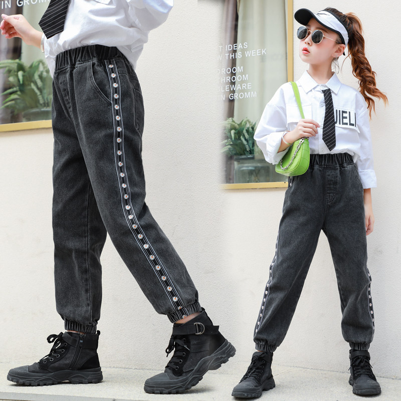 Girl Pants Spring Autumn Clothing Casual Long Pants Foreign Palate CUHK Child Little Girl Little Girl Autumn Money Loose Korean Version Jeans