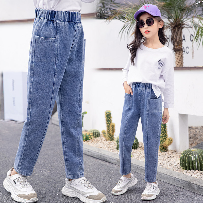 Girls' Jeans Spring and Autumn Fashion Fashionable Western Style Children's Girls' Casual Pants Big Children's Korean Version All-match Loose Pants