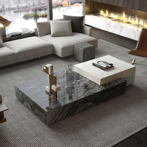 Fancy light lavish natural marble tea table living room home designer upscale villa Nordic modern extremely minimalist creativity