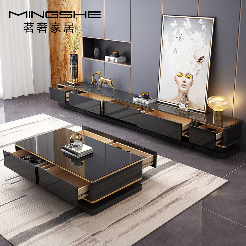 Light luxury furniture TV cabinet coffee table combination set Hong Kong style Dapingshu living room floor cabinet new TV cabinet