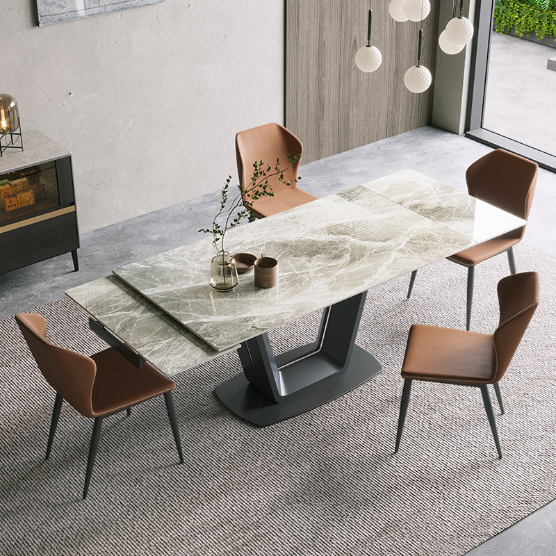 The Silent Wind antibacterial rock plate telescopic dining table and chairs combined with extremely simply angular rectangle can unfold the net red table-Taobao