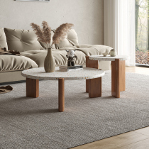 Nordic Solid Wood Marble Round Tea Table SILENT WIND LOG POLE MINIMALIST DESIGNER CREATIVE SIZE WATER GRINDSTONE TEA TABLE