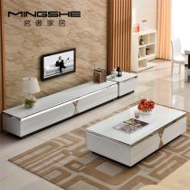 TV cabinet Tea Table Combo Suit Postmodern Minima Light Lavish Small-type tempered glass white Utility TV enclosure