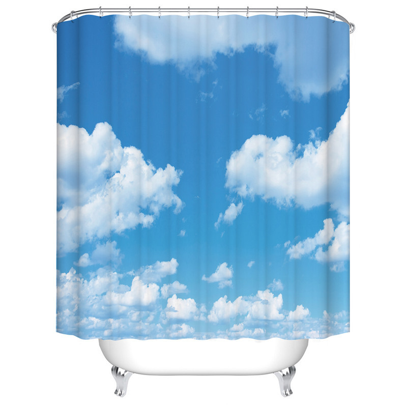Blue Sky and White Clouds Curtain Waterproof Fabric Bathroom Shower Curtain Dry and Wet Separation Partition Curtain New Sea View Polyester Shower Curtain
