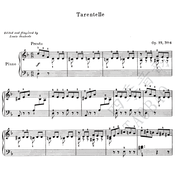 Moszkowski Tarantella (Tarantera) Op 77 No 6 Piano Solo Score