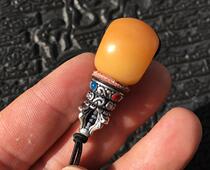 Tibetan old Bodhi root three-way Buddha head Tibetan Buddhist beads Rosary beads Buddha head mother beads Sterling silver Stupa bag Lao Bao Zhen