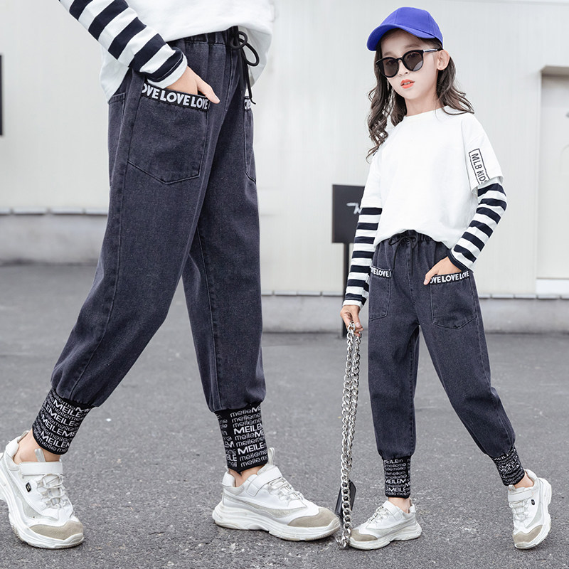 Tide brand girl loose pants 2022 in the big boy foreign gas new Korean version of autumn and winter trousers net red children's jeans