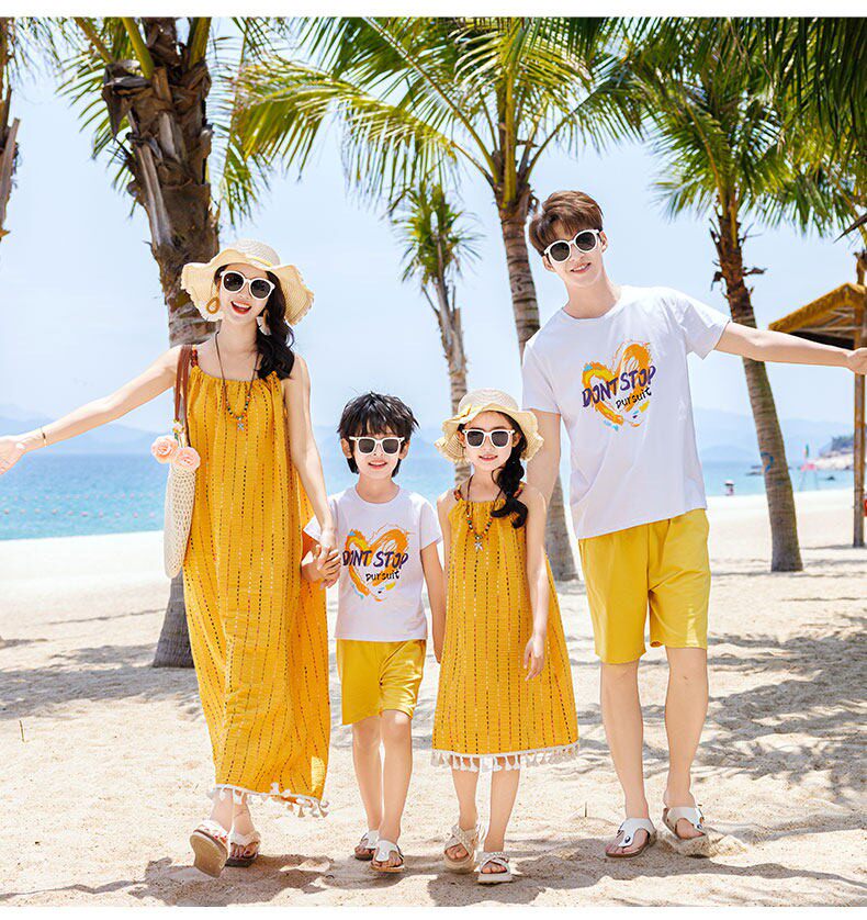海边沙滩亲子装一家四口夏季母女款吊带连衣裙旅游度假母子装套装 — 22